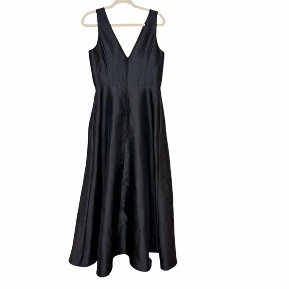 Alfred Sung Black Gown V-Neck Satin Twill A-Line Formal Maxi Dress Sleeveless 12 - Picture 5 of 13